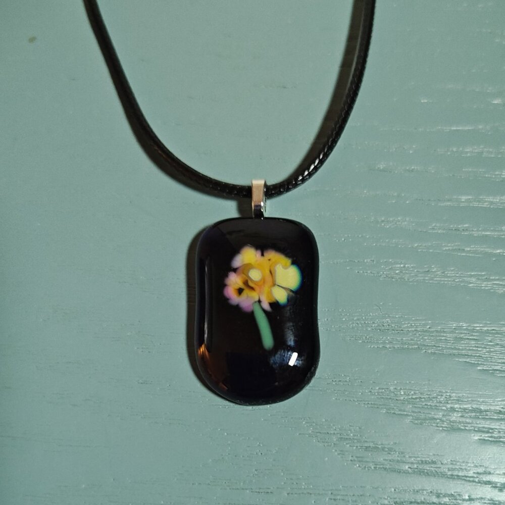 Sculptural sunflower pendant necklace, OOAK handcrafted art glass jewelry